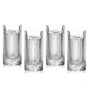4 brand new Ralph Lauren Herringbone Highball Glasses = Heavy Crystal Barware